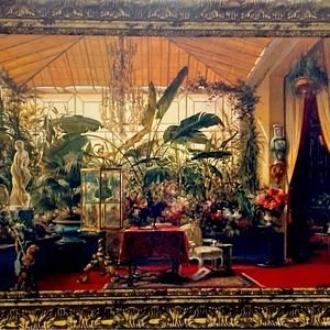 Beautiful Indoor Garden Painting on Canvas with frame - perfect condition